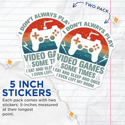 (2 Pack) Video Game Stickers - Gamer Humor Stickers - Fun Gaming Decal Stickers for Laptops and Water Bottles - 5" On Longest Side - Sticks to Smooth Flat Surfaces - Made in USA - BMCS5081