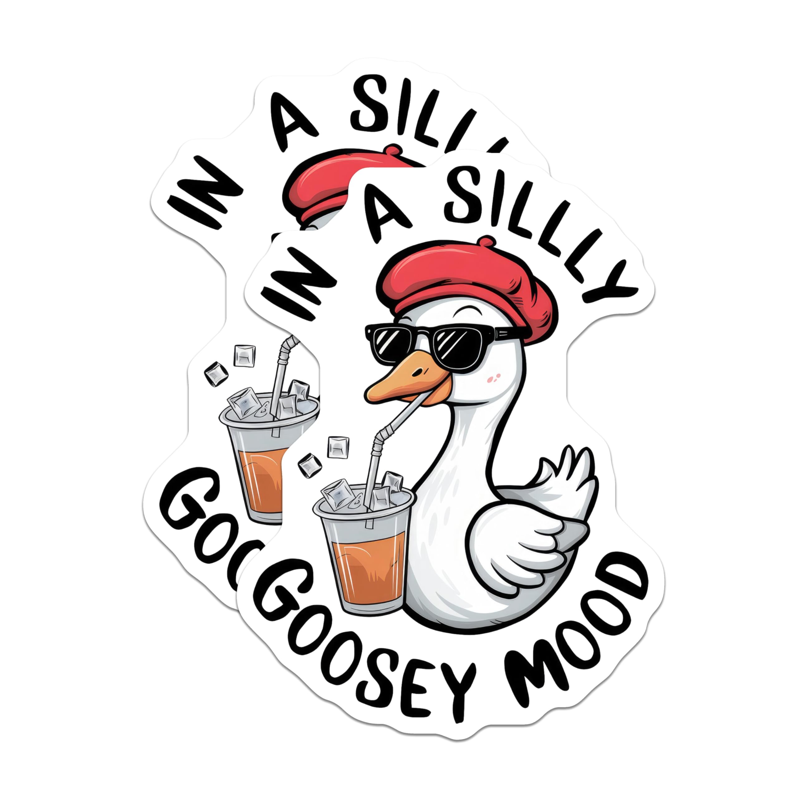 (2 Pack) in A Silly Goosey Mood Stickers - Funny Goose Stickers - Cute Animal Stickers for Laptops and Notebooks - 5" On Longest Side - Sticks to Smooth Flat Surfaces - Made in USA - BMCS4610