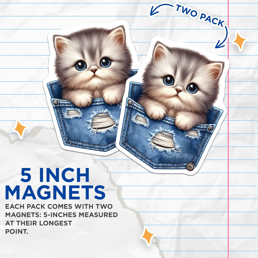 (2 Pack) Kitten Magnets - Pocket Cat Art - Refrigerator Magnets - 5" On Longest Side - Premium Magnet - for Cars, Refrigerators, Toolboxes, Lockers - Made in USA - MAG15751