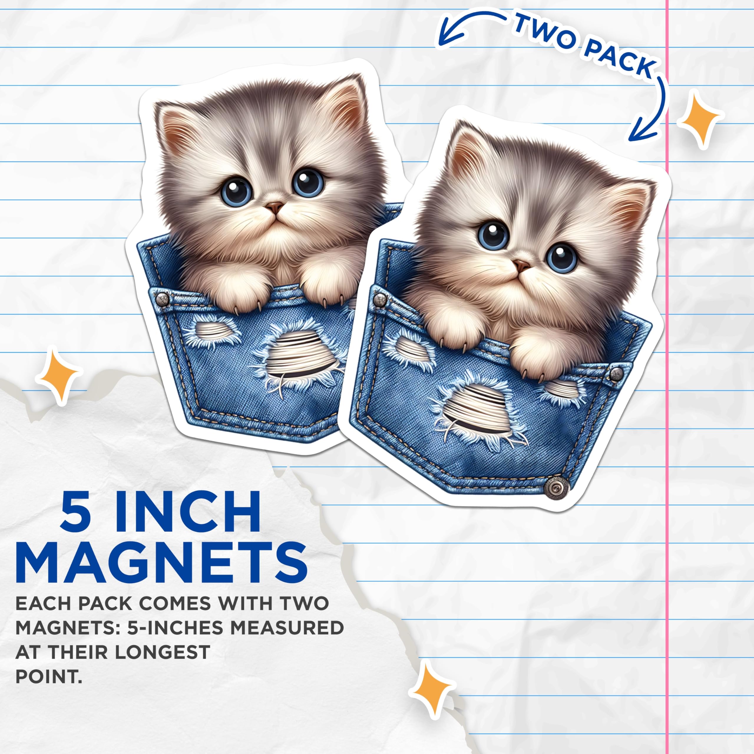 (2 Pack) Kitten Magnets - Pocket Cat Art - Refrigerator Magnets - 5" On Longest Side - Premium Magnet - for Cars, Refrigerators, Toolboxes, Lockers - Made in USA - MAG15751