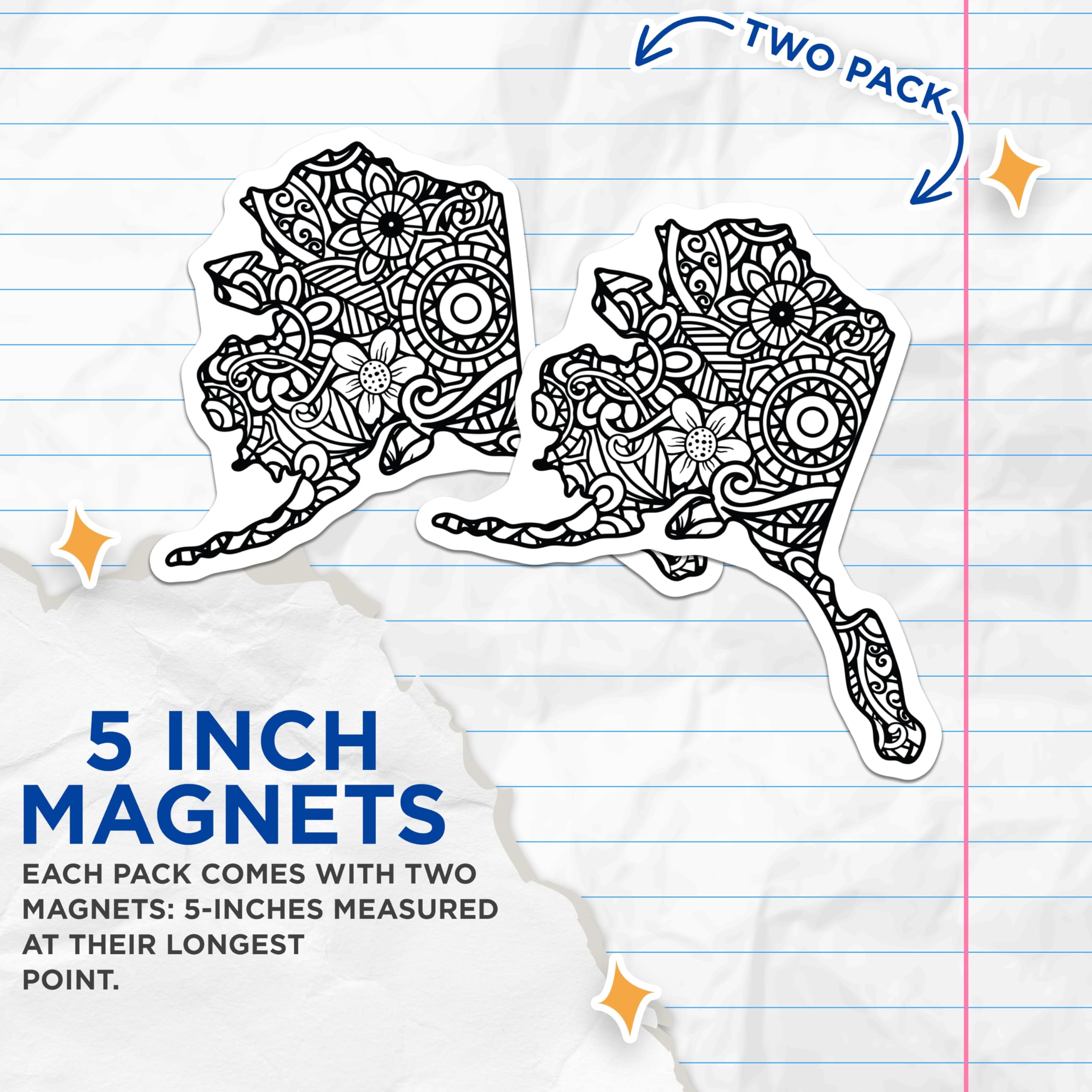 (2 Pack) Alaska Magnets - Mandala State Art - Decorative Fridge Magnets - 5" On Longest Side - Premium Magnet - for Cars, Refrigerators, Toolboxes, Lockers - Made in USA - MAG17392