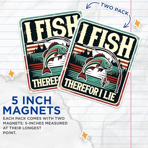 (2 Pack) I Fish Therefore I Lie Magnets - Humorous Fisherman Decor - Fishing Enthusiast - 5" On Longest Side - for Fridges, Toolboxes, Cars - Made in USA - MAG2611