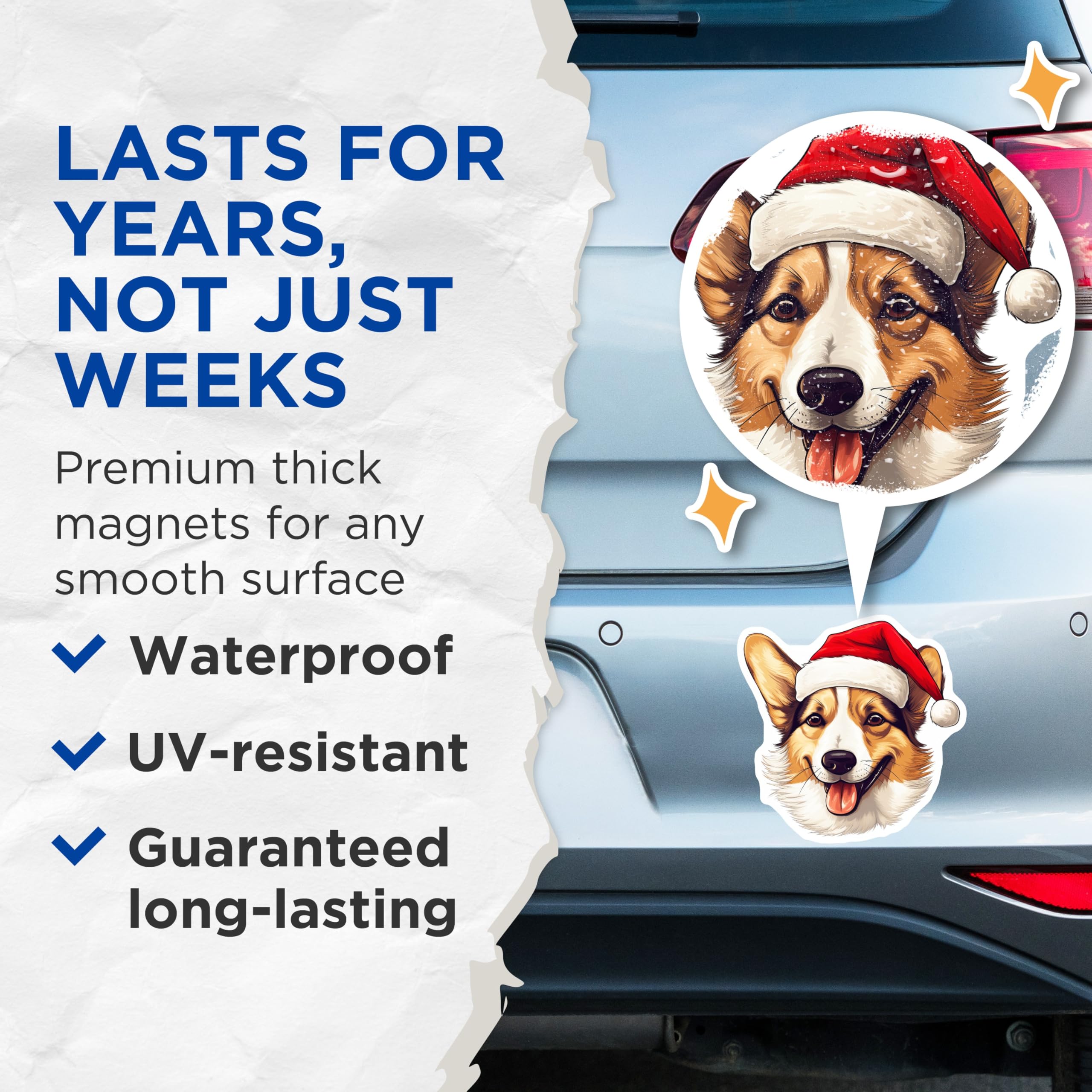 (2 Pack) Corgi Christmas Magnets - Santa Dog Refrigerator Decor - Holiday Pet Lover Accessories - 5 Inches On Longest Side - Thick Durable Magnet - Made in USA - MAG28466