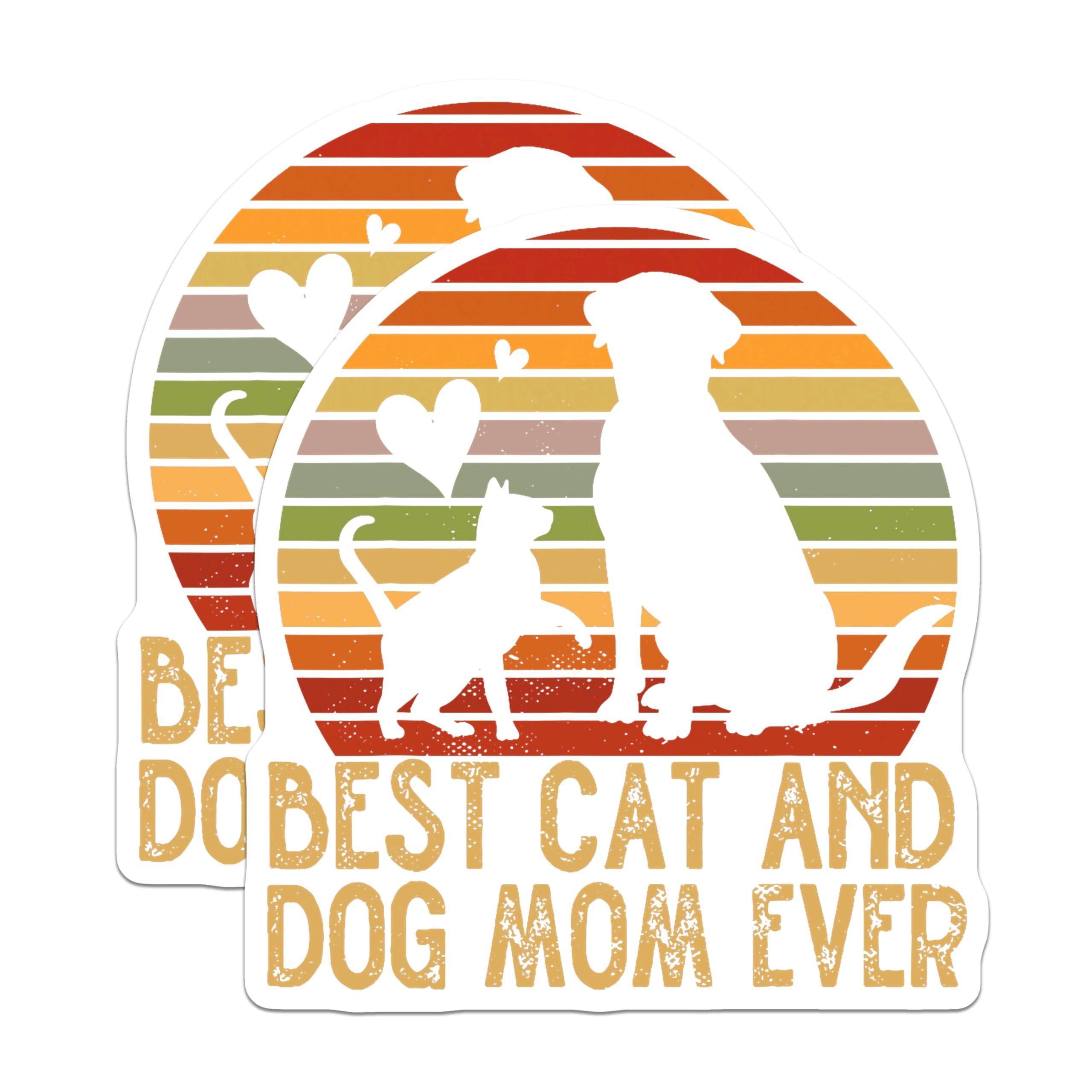 (2 Pack) Cat Dog Mom Magnets - Retro Sunset Pet Lover - Best Pet Parent Ever - 5 Inches On Longest Side - Thick Durable Magnet - Made in USA - MAG23499