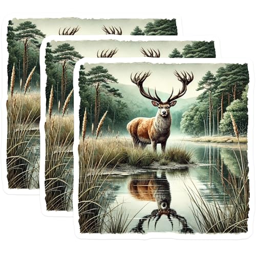 (3 Pack) Majestic Deer Decals - Wildlife Scene - Laptop Decor - 3 Inches On Longest Side - Easy Peel & Apply - Made in USA - 3MCS4782