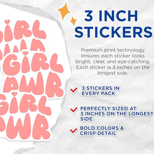 (3 Pack) Girl Power Decals - Feminist Stickers - Empowered Woman Decor - 3 Inches On Longest Side - Easy Peel & Apply - Made in USA - 3MCS7102