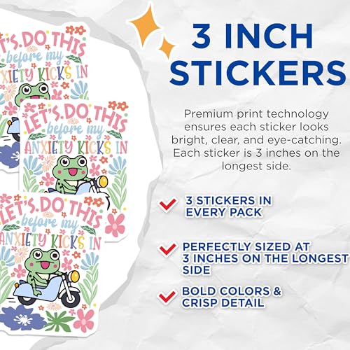 (3 Pack) Frog On Motorcycle Decals - Anxious Rider - Funny Laptop Decals - 3 Inches On Longest Side - Easy Peel & Apply - Made in USA - 3MCS8341