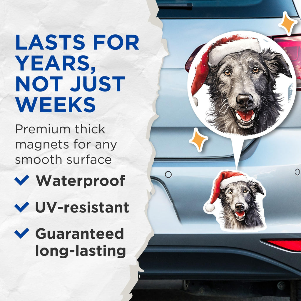 (2 Pack) Christmas Dog Magnets - Jolly Santa Hat Canine Art - Festive Holiday Pet Decor - Animal Lover Refrigerator Display - 5 Inches On Longest Side - Thick Durable Magnet - Made in USA - MAG23698