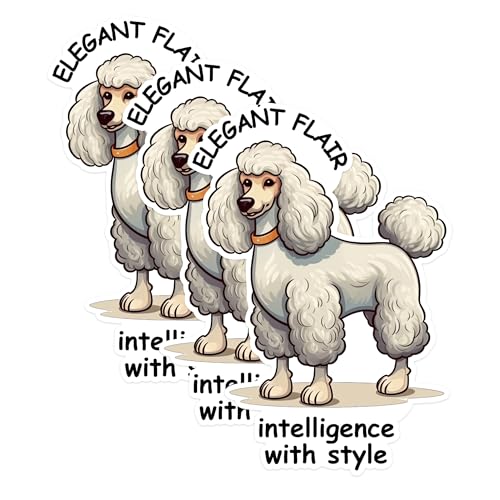 (3 Pack) Poodle Dog Decals - Elegant Flair - Intelligence with Style - Laptop Decal - 3 Inches On Longest Side - Easy Peel & Apply - Made in USA - 3MCS1255