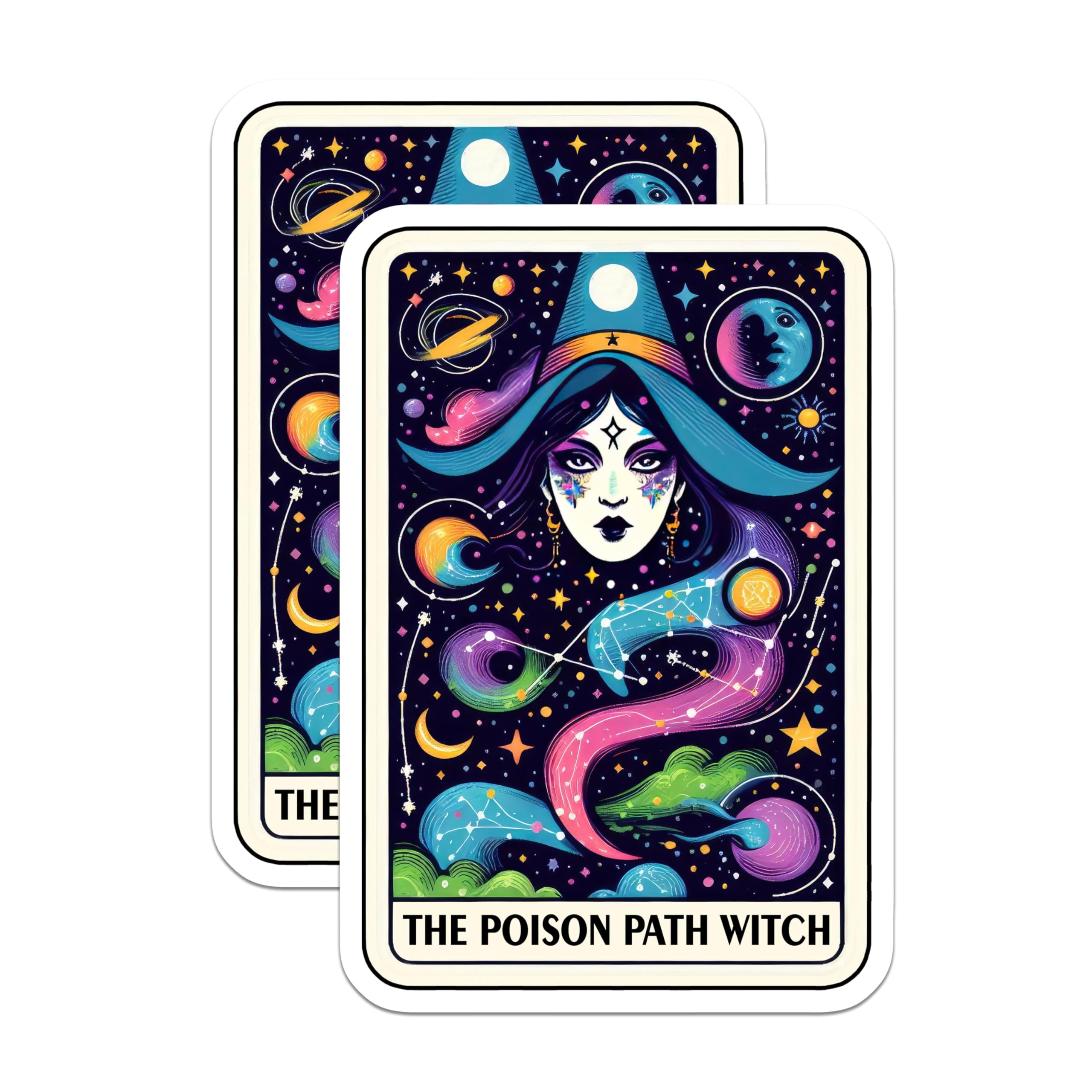 (2 Pack) The Poison Path Witch Stickers - Cosmic Witch Stickers - Occult Themed Stickers - 5" On Longest Side - Sticks to Smooth Flat Surfaces - Made in USA - BMCS5481