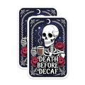 (2 Pack) Skeleton Coffee Magnets - Death Before Decaf Art - Gothic Kitchen Decor - Caffeine Lover Skull Fridge Magnet - 5 Inches On Longest Side - Thick Durable Magnet - Made in USA - MAG22126