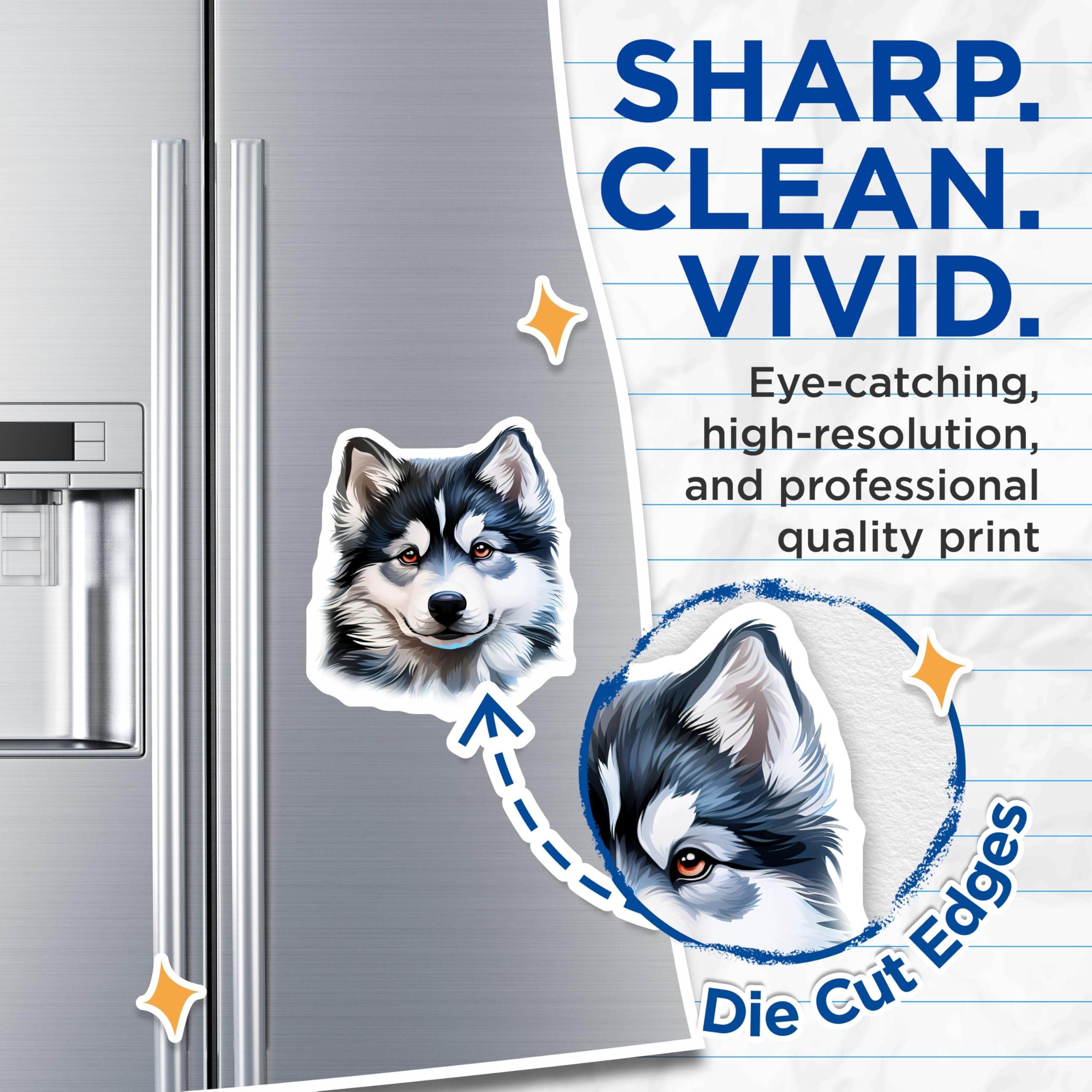 (2 Pack) Husky Dog Magnets - Siberian Husky Decor - Malamute Pet Lover Accessory - 5 Inches On Longest Side - Thick Durable Magnet - Made in USA - MAG26905
