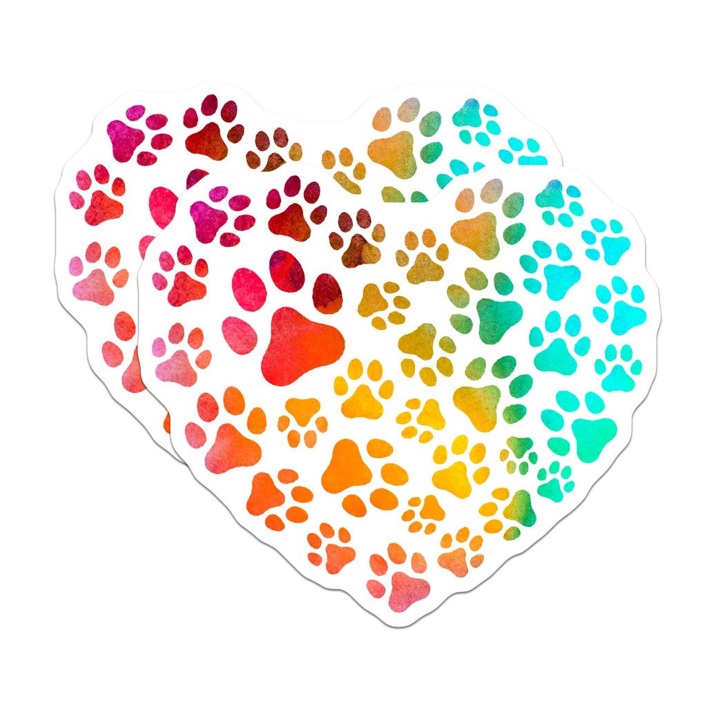 (2 Pack) Rainbow Paw Print Magnets - Heart Shaped Paw Design Magnets - Colorful Pet Lover Magnets - 5" On Longest Side - for Cars, Refrigerators, Toolboxes, Lockers - Made in USA BMCS3397