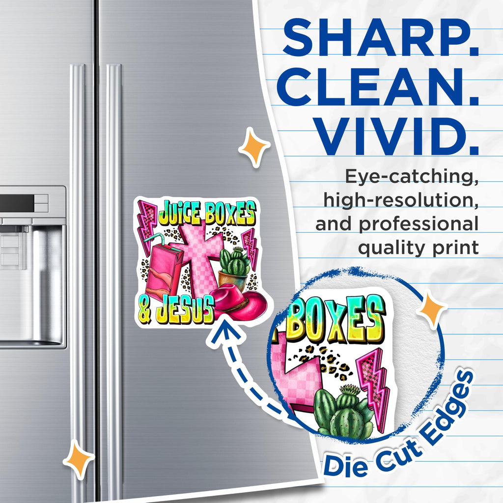 (2 Pack) Juice Boxes and Jesus Magnets - Christian Western Decor - Pink Country Faith Fridge Magnet - 5 Inches On Longest Side - Thick Durable Magnet - Made in USA - MAG24679