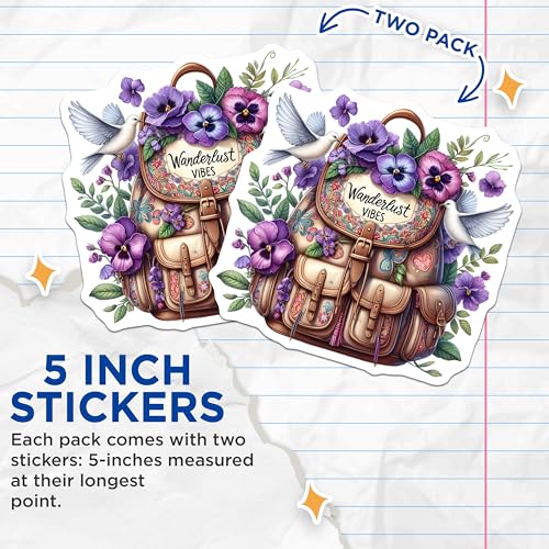 (2 Pack) Wanderlust Vibes Stickers - 5" On Longest Side - Sticks to Smooth Flat Surfaces - Made in USA - BMCS8836 - BMCS8836