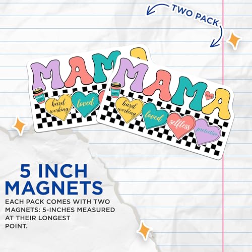 (2 Pack) Mama Magnets Magnets - Hard Working Loved Selfless Protective Home Decor - Cute Mama's Coffee Design - 5" On Longest Side - Made in USA - Sticks to Refrigerators & Metal Surfaces - MAG9174