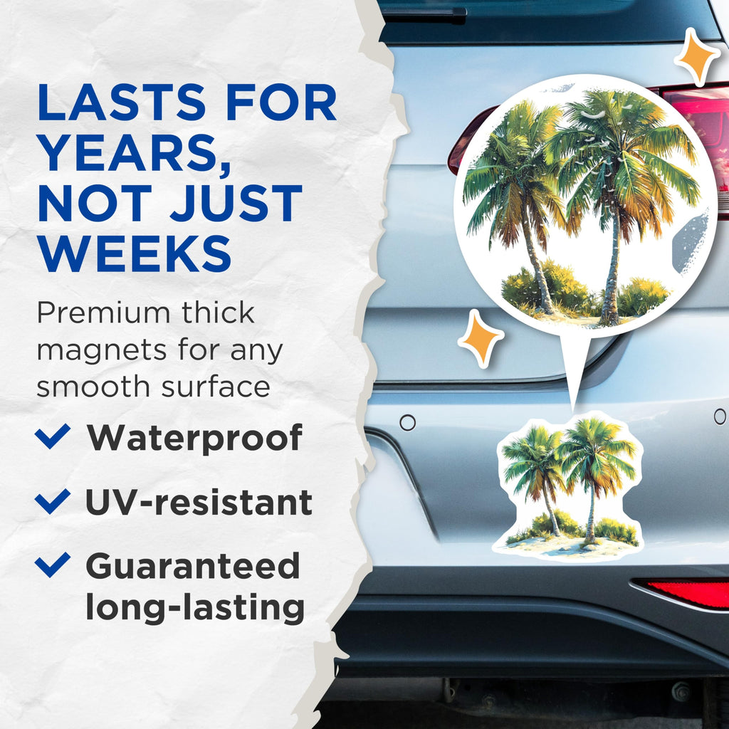 (2 Pack) Palm Tree Magnets - Tropical Beach Decor - Island Life Souvenirs - 5 Inches On Longest Side - Thick Durable Magnet - Made in USA - MAG28704