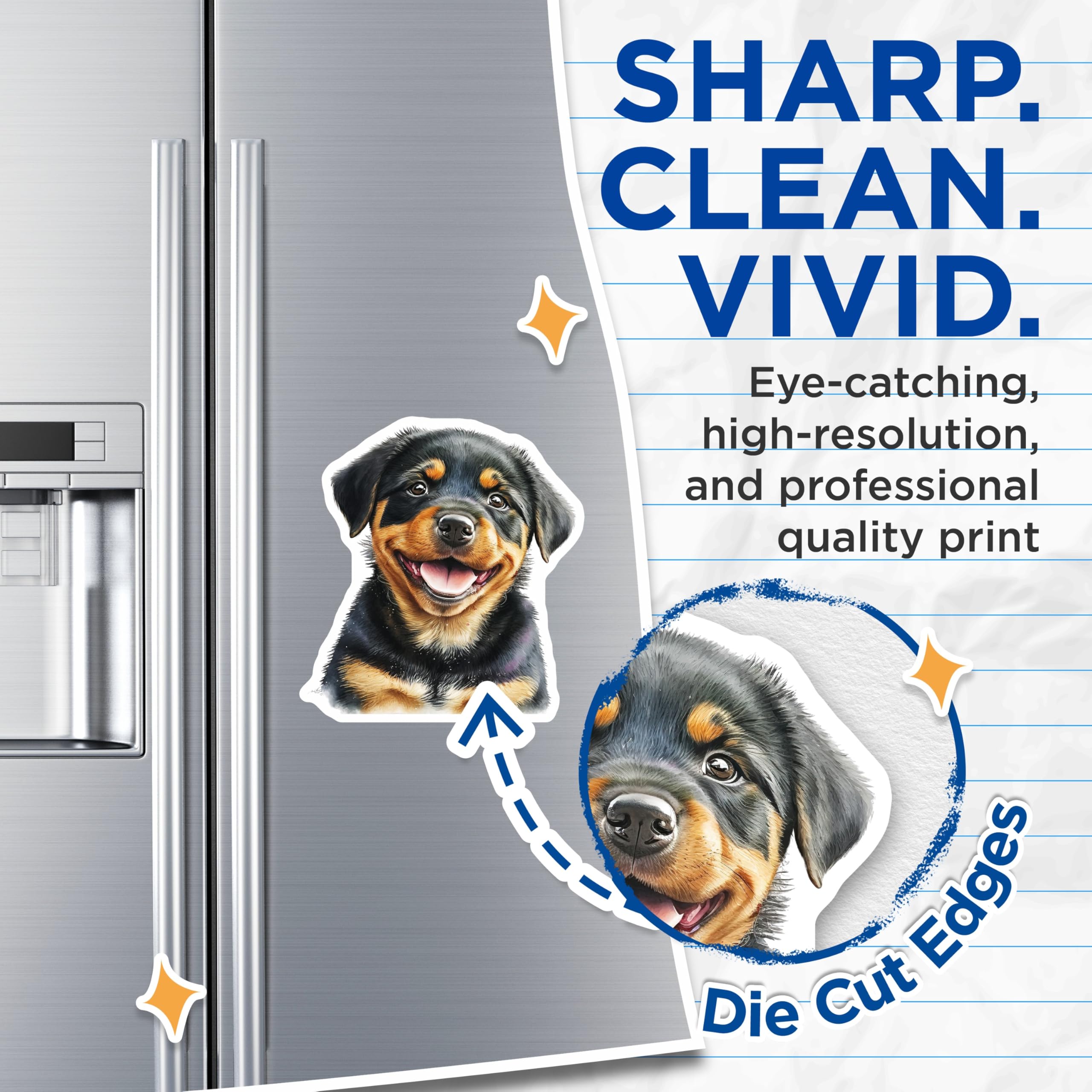(2 Pack) Rottweiler Puppy Magnets - Smiling Dog Face - Fridge Decor Magnets - 5" On Longest Side - Premium Magnet - for Cars, Refrigerators, Toolboxes, Lockers - Made in USA - MAG14523