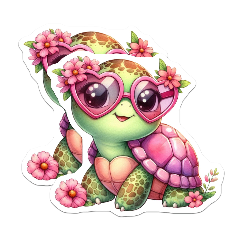 (2 Pack) Adorable Turtle Magnets - Pink Heart Sunglasses - Kawaii Animal Fridge Decoration - Sweet Reptile Locker Accent - 5 Inches On Longest Side - Thick Durable Magnet - Made in USA - MAG20757