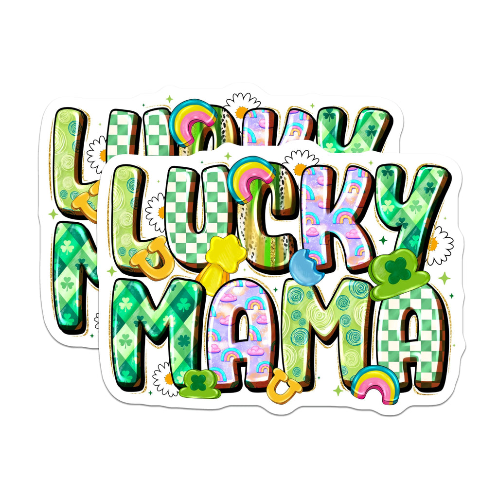 (2 Pack) Lucky Mama Magnets - St Patricks Day Decor - Shamrock Rainbow Mama Theme - 5 Inches On Longest Side - Thick Durable Magnet - Made in USA - MAG30342