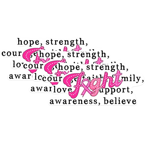 (3 Pack) Breast Cancer Awareness Decals - Fight Ribbon - Laptop Decal - 3 Inches On Longest Side - Easy Peel & Apply - Made in USA - 3MCS0857