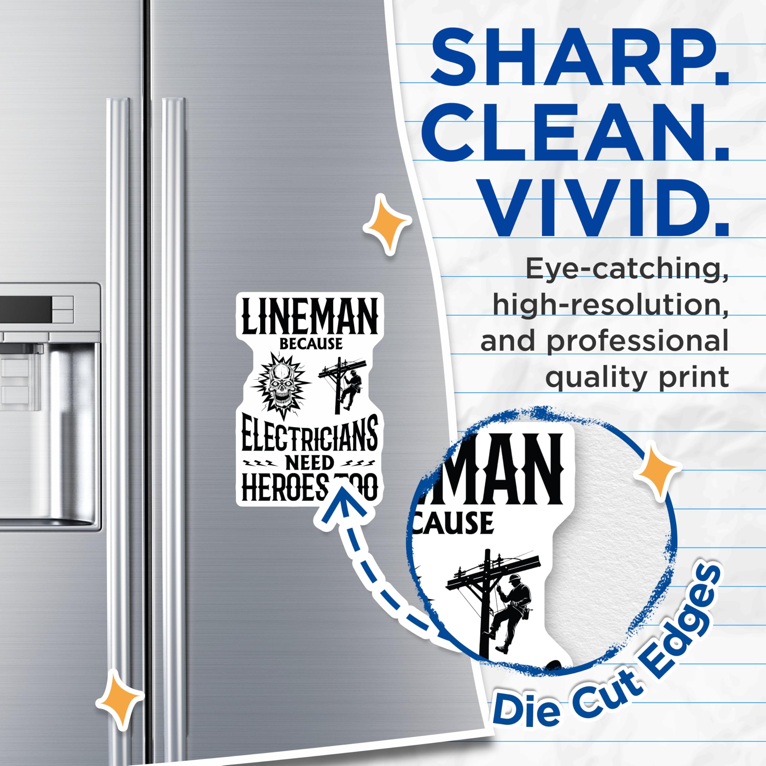 (2 Pack) Lineman Magnets - Electrician Heroes - Power Pole Work - Skull Lightning Design - 5 Inches On Longest Side - Thick Durable Magnet - Made in USA - MAG20815