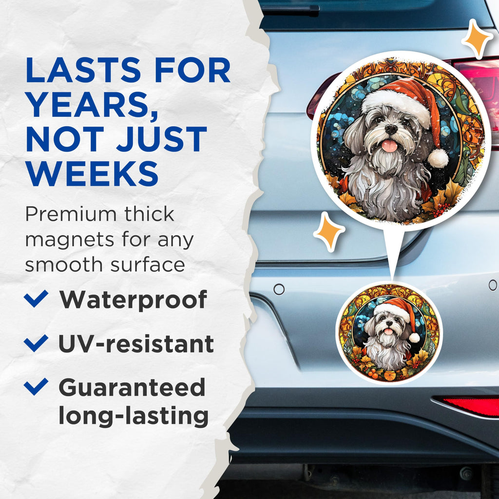 (2 Pack) Shih Tzu Christmas Magnets - Stained Glass Dog Art Magnets - Holiday Pet Lover Fridge Decor - 5 Inches On Longest Side - Thick Durable Magnet - Made in USA - MAG30033