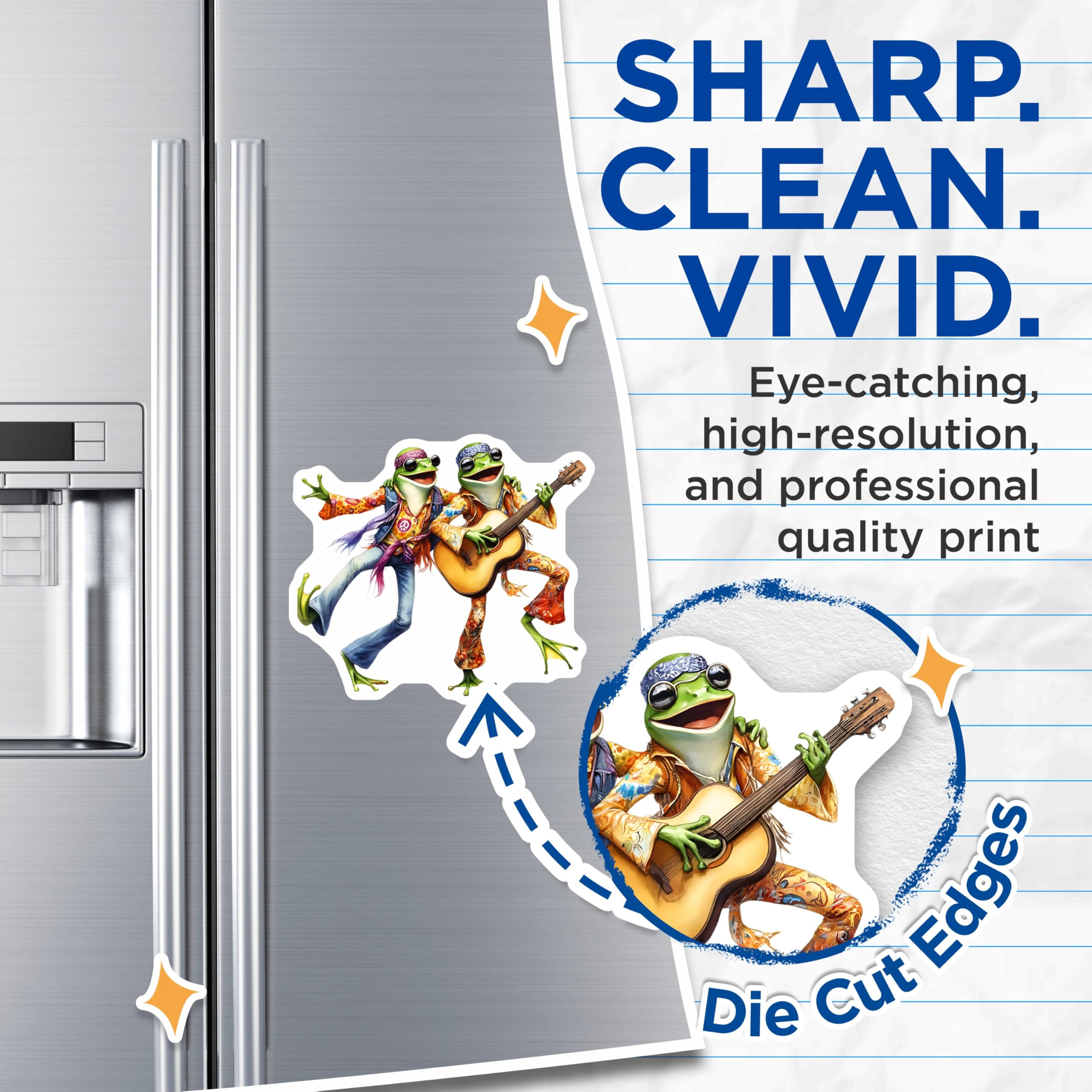 (2 Pack) Frog Magnets - Hippie Frogs with Guitar - Groovy Fridge Magnets - 5" On Longest Side - Premium Magnet - for Cars, Refrigerators, Toolboxes, Lockers - Made in USA - MAG16609