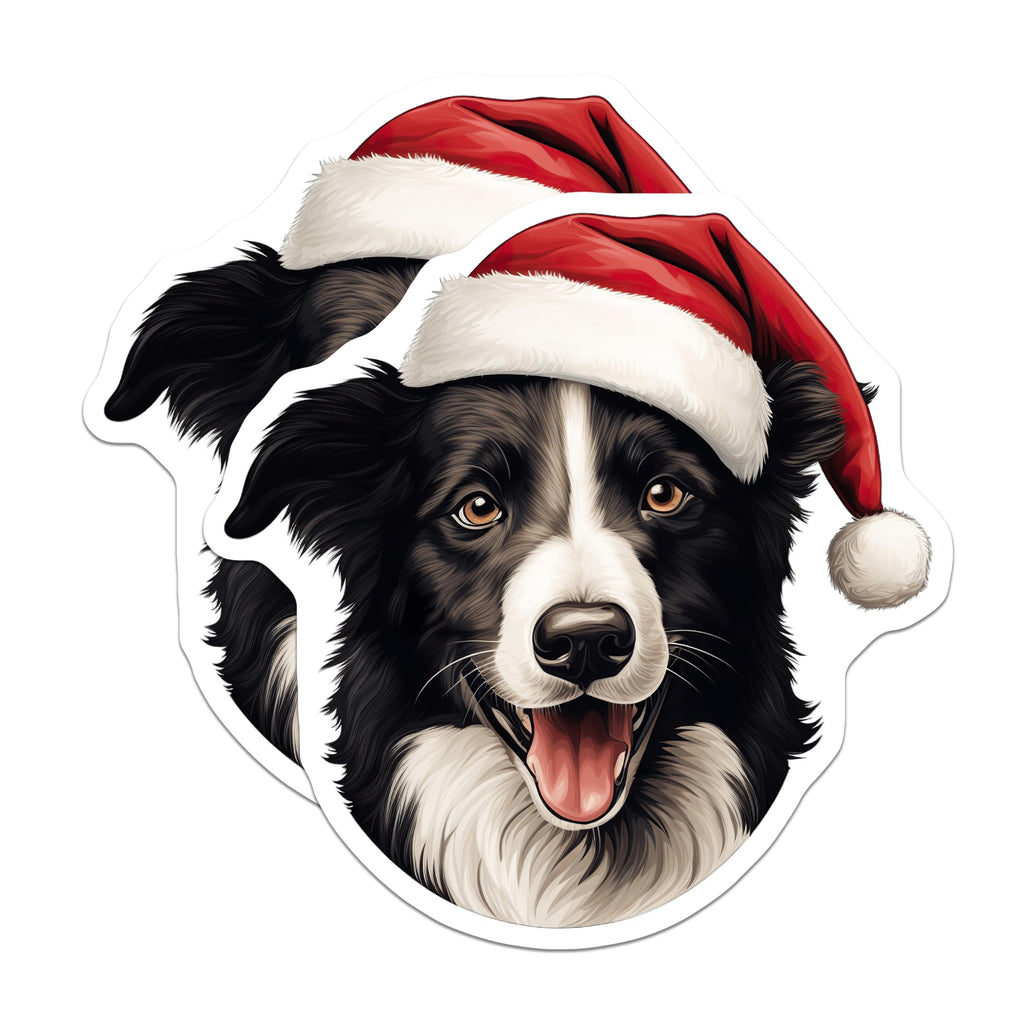 (2 Pack) Christmas Dog Magnets - Santa Hat Collie - Holiday Pet Decor for Dog Lovers - 5 Inches On Longest Side - Thick Durable Magnet - Made in USA - MAG28335