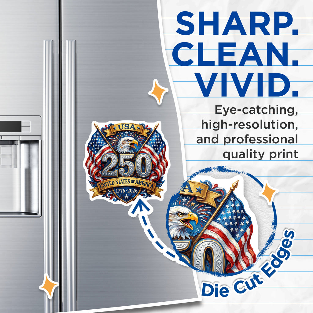 (2 Pack) USA 250th Anniversary Magnets - American Patriot Eagle Flag - United States History Decor - 5 Inches On Longest Side - Thick Durable Magnet - Made in USA - MAG38718