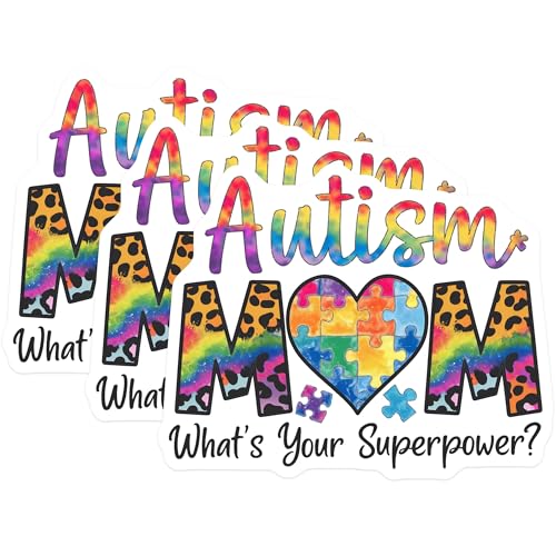 (3 Pack) Autism Mom Decals - Superpower Decal - Laptop Decal - 3 Inches On Longest Side - Easy Peel & Apply - Made in USA - 3MCS0060