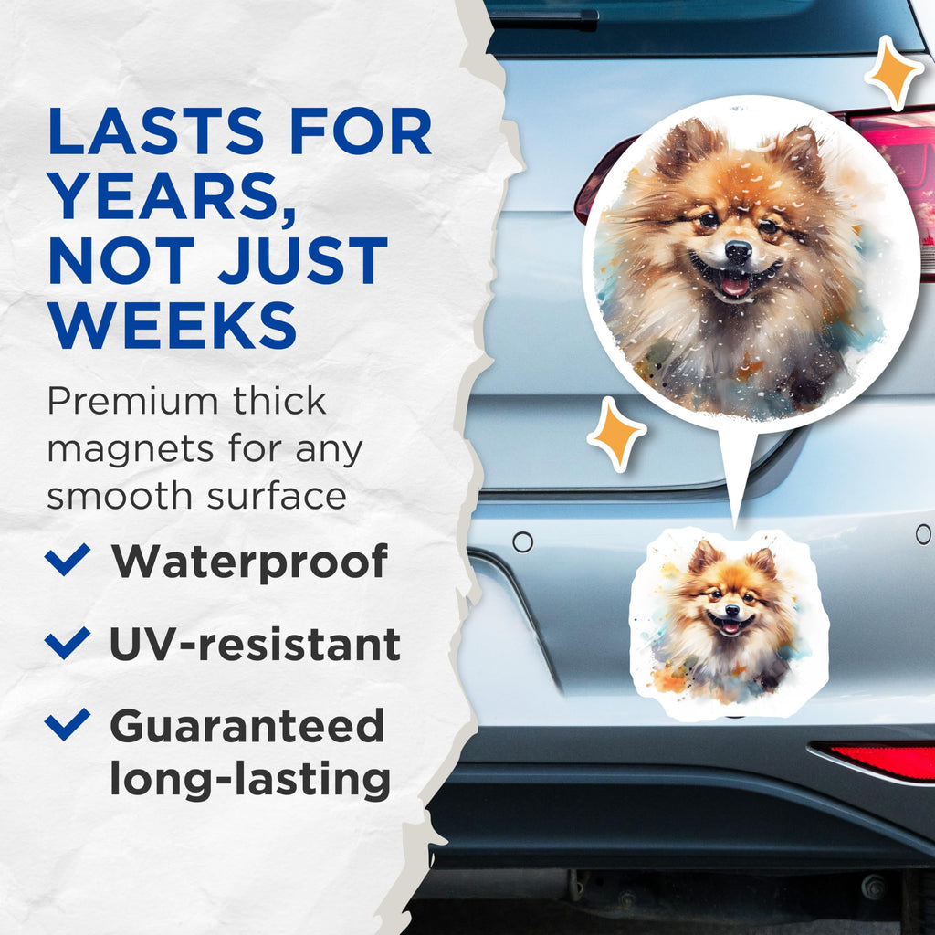 (2 Pack) Pomeranian Dog Magnets - Watercolor Pet Art - Dog Mom Owner Appreciation - 5 Inches On Longest Side - Thick Durable Magnet - Made in USA - MAG29421