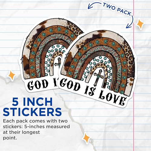 (2 Pack) God is Love Stickers - Inspirational Quote - Rustic Design - Christian Faith - Religious Stickers - 5" On Longest Side - Sticks to Smooth Flat Surfaces - Made in USA - BMCS6183