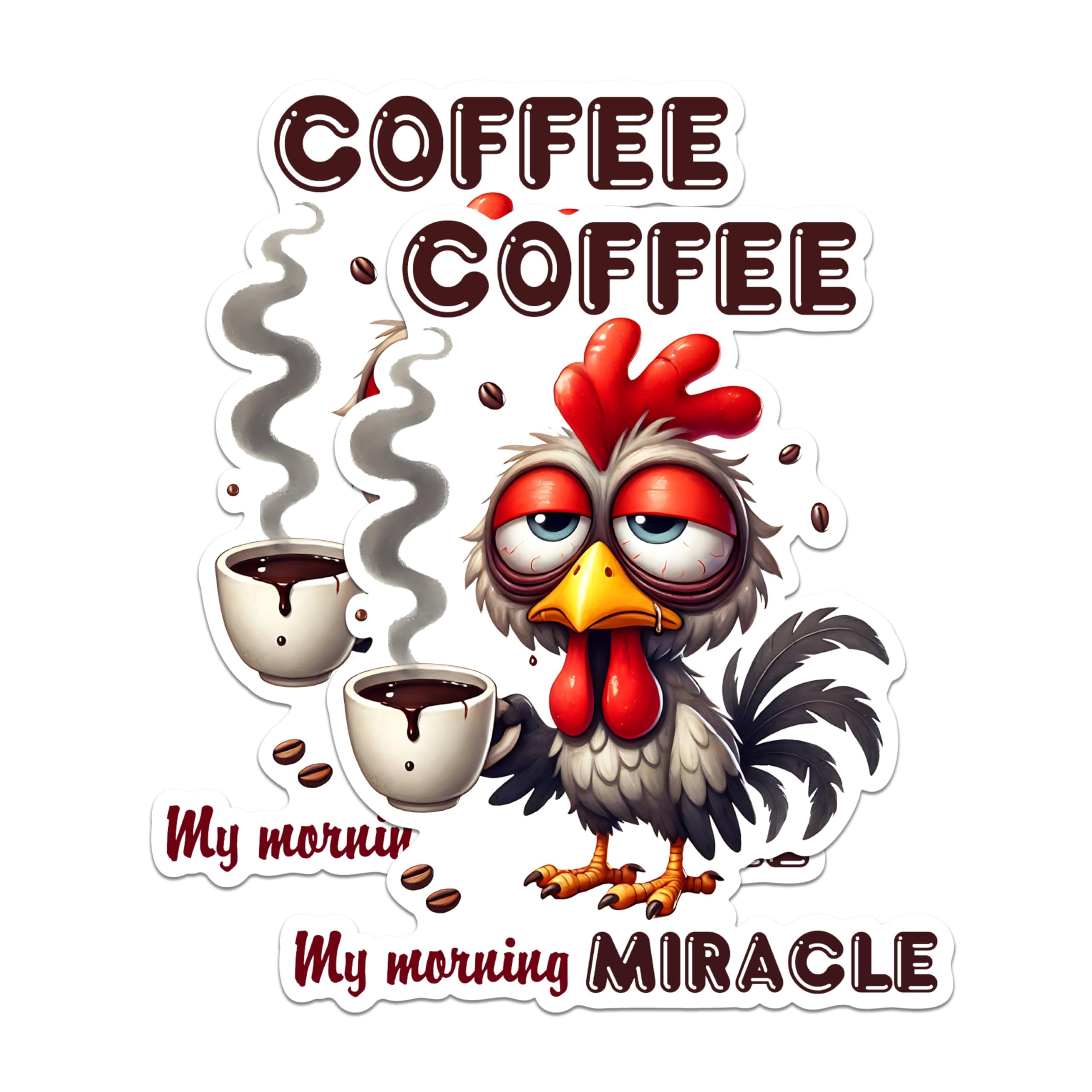 (2 Pack) Coffee My Morning Miracle Magnets - Funny Coffee Rooster Magnets - Cute Coffee Joke Magnets- 5" On Longest Side - for Fridges, Toolboxes, Cars - Made in USA - MAG2783