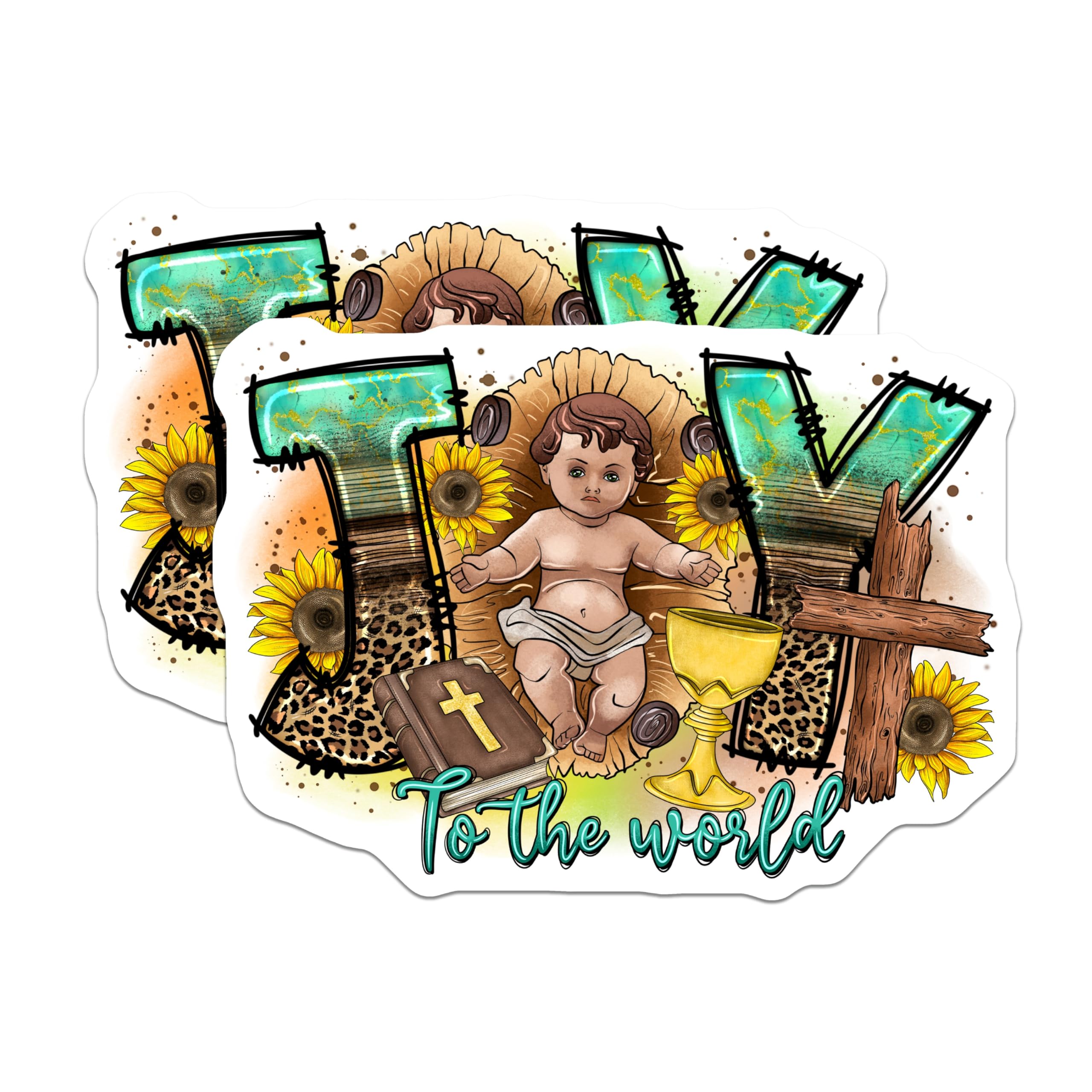 (2 Pack) Christian Christmas Magnets - Joy to The World Decor - Baby Jesus Nativity Scene - Rustic Farmhouse Faith Art - 5 Inches On Longest Side - Thick Durable Magnet - Made in USA - MAG29745