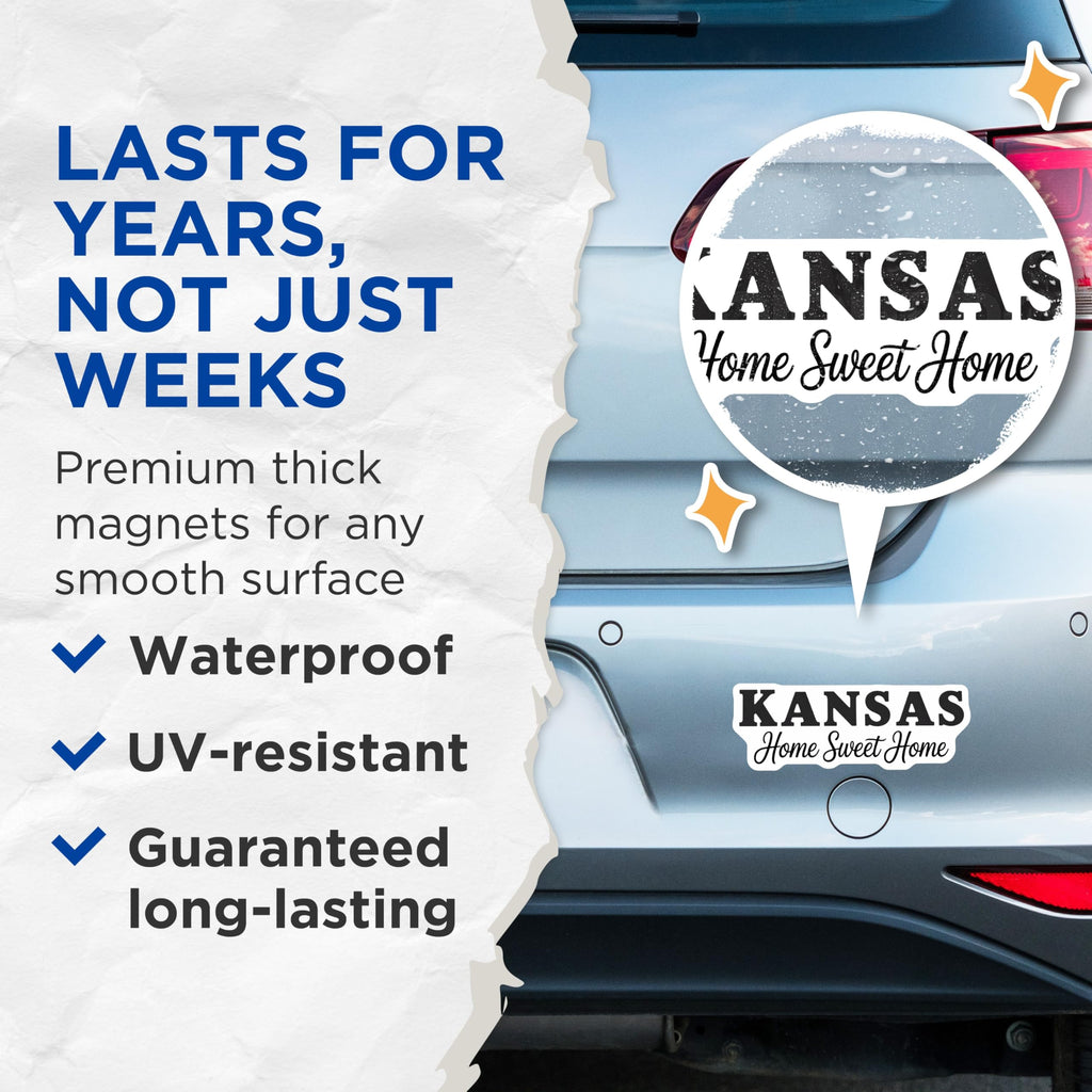 (2 Pack) Kansas Magnets - Home Sweet Home Magnet - State Pride Decor - 5" On Longest Side - Premium Magnet - for Cars, Refrigerators, Toolboxes, Lockers - Made in USA - MAG18006