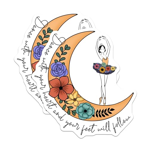 (2 Pack) Dance Heart Foot Magnets - Ballerina Moon - Floral Design Magnets for Dancers - Inspirational Ballet - 5" On Longest Side - for Cars, Fridges, Toolboxes - Made in USA - MAG4199