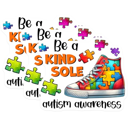 (3 Pack) Autism Awareness Decals - Kind Sole - Puzzle Piece Decals - 3 Inches On Longest Side - Easy Peel & Apply - Made in USA - 3MCS1979