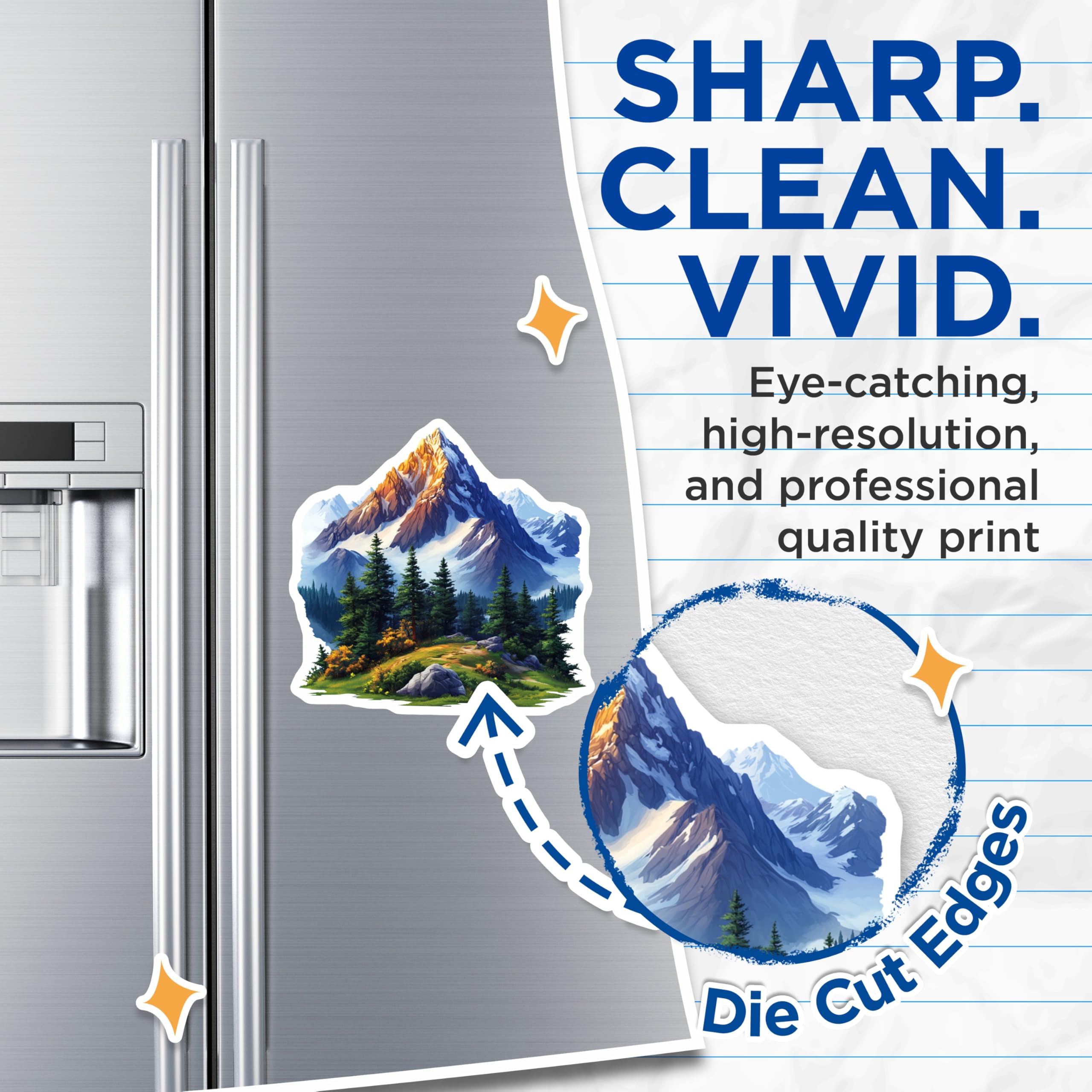 (2 Pack) Sunlit Mountain Magnets - Majestic Alpine Peaks Decor - Nature Lover Refrigerator Art - 5 Inches On Longest Side - Thick Durable Magnet - Made in USA - MAG26880