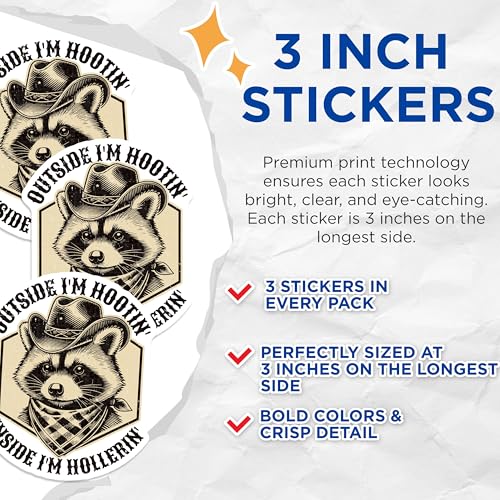 (3 Pack) Raccoon Decals - Cowboy Raccoon Decal - Funny Raccoon - Raccoon Lover - 3 Inches On Longest Side - Easy Peel & Apply - Made in USA - 3MCS2199