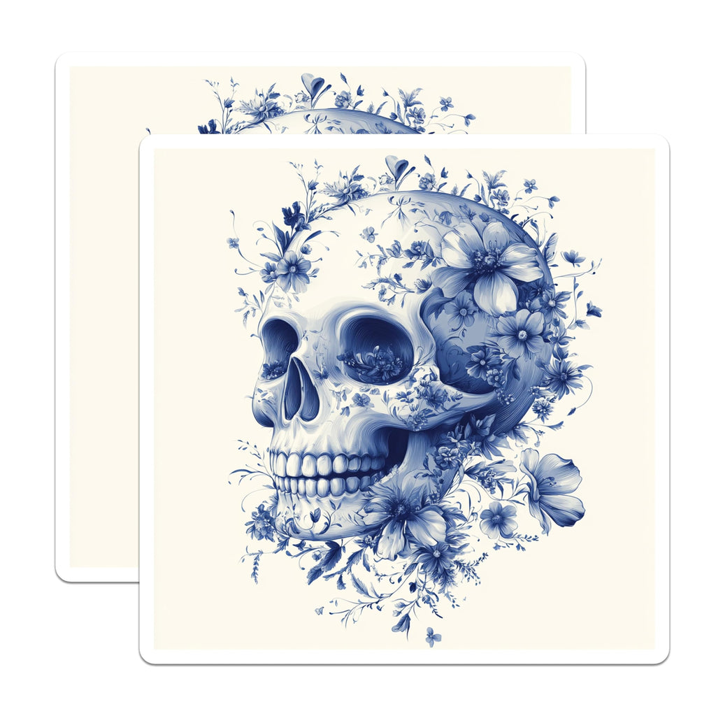 (2 Pack) Floral Skull Magnets - Chintz Blue Skeleton - Gothic Botanical Decor Art - 5 Inches On Longest Side - Thick Durable Magnet - Made in USA - MAG23877