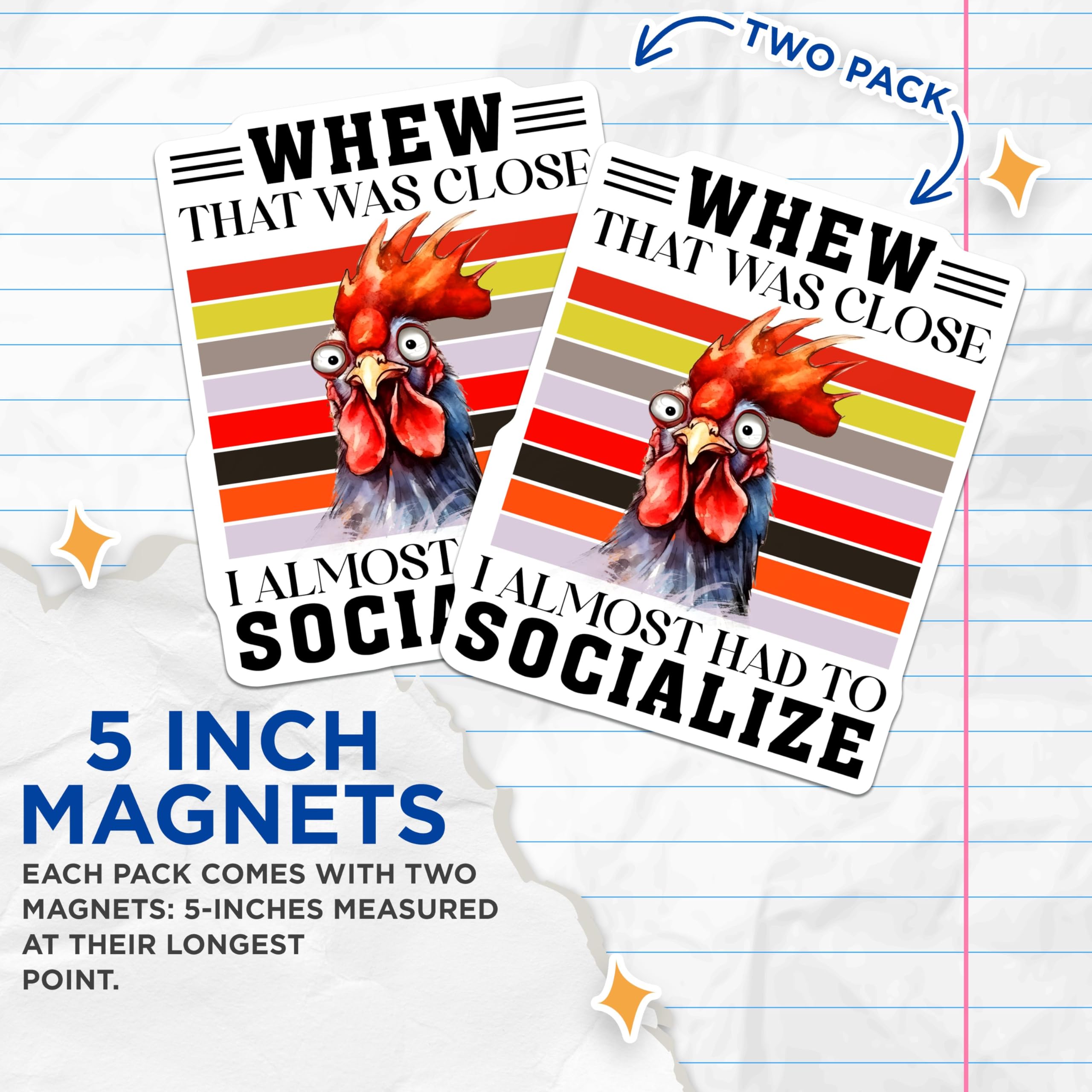 (2 Pack) Whew That was Close I Almost Had to Socialize Magnets - Animal Humor Decor - 5" On Longest Side - for Cars, Fridges, Toolboxes - Made in USA -