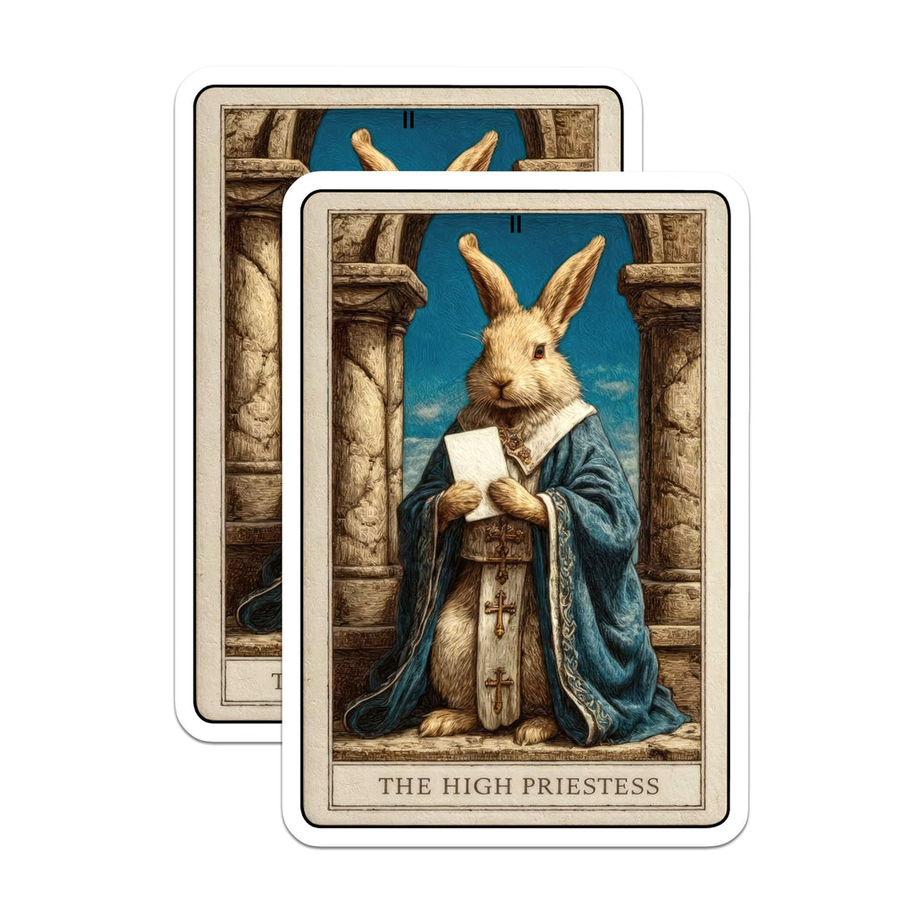 (2 Pack) High Priestess Rabbit Tarot Magnets - Mystical Art Decor - Spiritual Witchy Kitchen Bunny - 5 Inches On Longest Side - Thick Durable Magnet - Made in USA - MAG37789