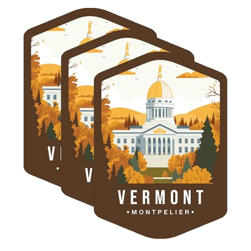 (3 Pack) Vermont Statehouse Decals - Montpelier Sticker - Capital Building Decal - 3 Inches On Longest Side - Easy Peel & Apply - Made in USA - 3MCS0386