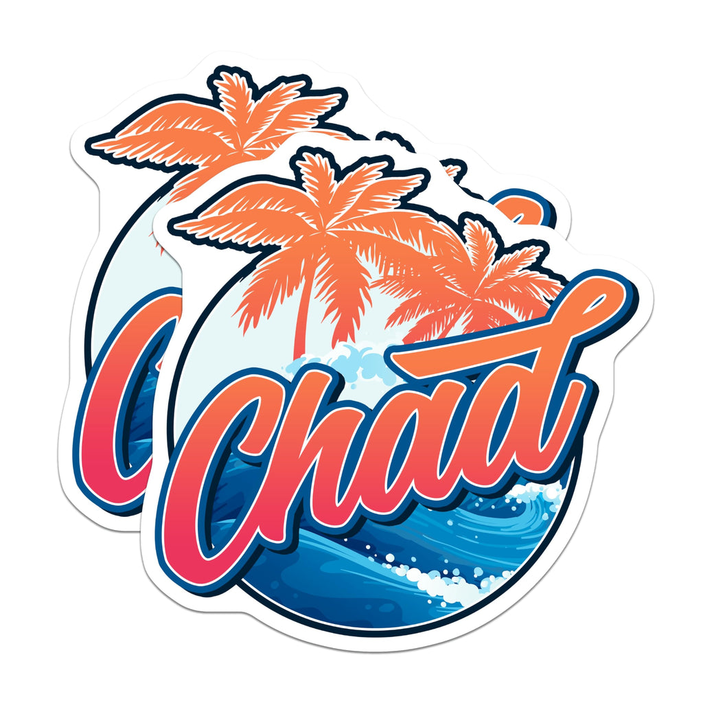 (2 Pack) Chad Name Magnets - Tropical Palm Trees Ocean Wave Decor - Personalized Summer Beach Fridge Accessory - 5 Inches On Longest Side - Thick Durable Magnet - Made in USA - MAG19452