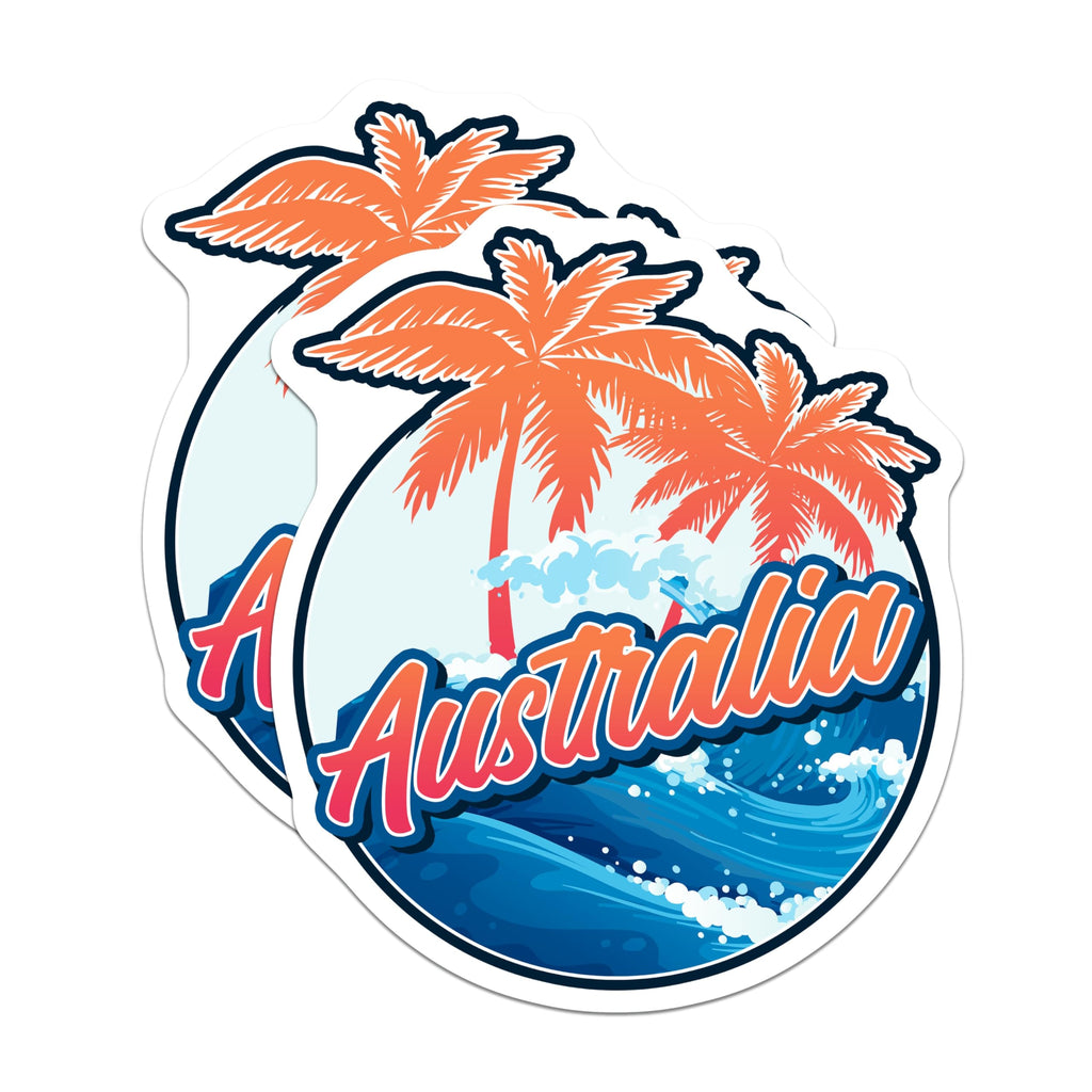 (2 Pack) Australia Magnets - Palm Tree Decor - Ocean Wave Art Magnets - 5" On Longest Side - Premium Magnet - for Cars, Refrigerators, Toolboxes, Lockers - Made in USA - MAG18837
