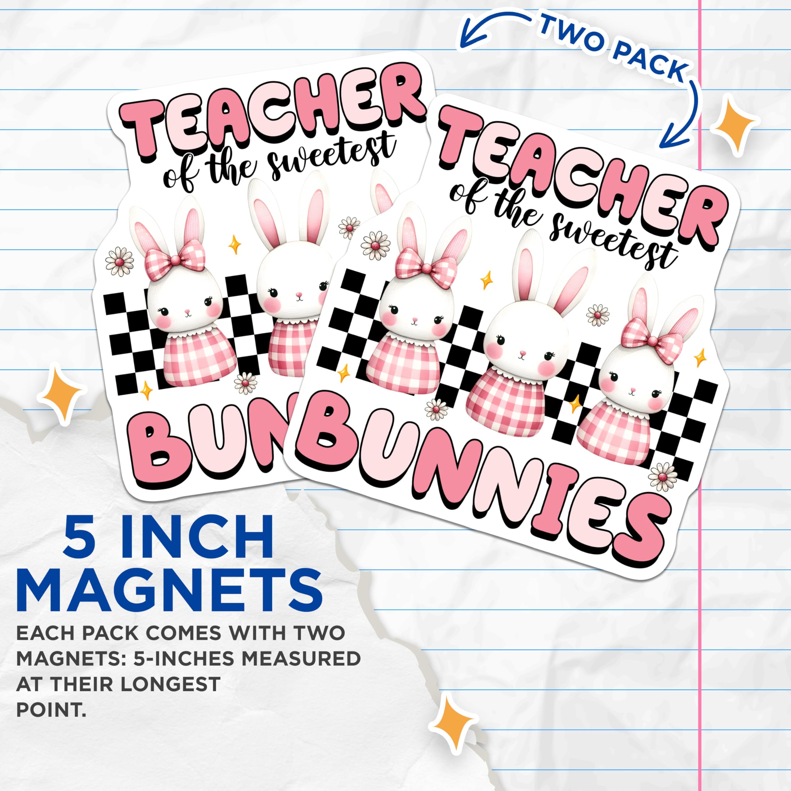 (2 Pack) Teacher of The Sweetest Bunnies Magnets - Classroom Decoration - 5" On Longest Side - for Cars, Fridges, Toolboxes - Made in USA - MAG8138