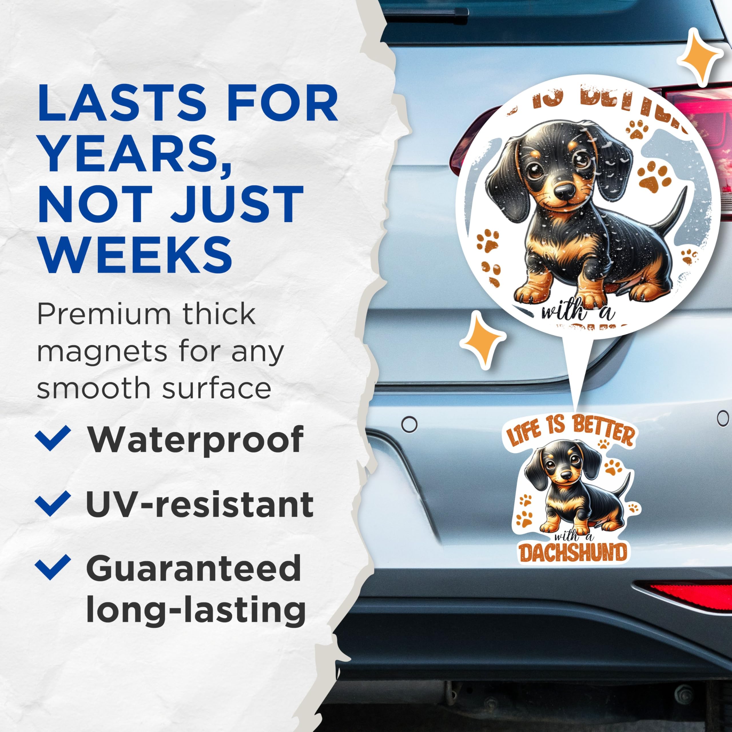 (2 Pack) Life is Better with a Dachshund Magnets - Cute Wiener Dog Breed Magnet - 5 Inches On Longest Side - Premium Magnet - for Cars, Refrigerators, Toolboxes - Made in USA - MAG1999