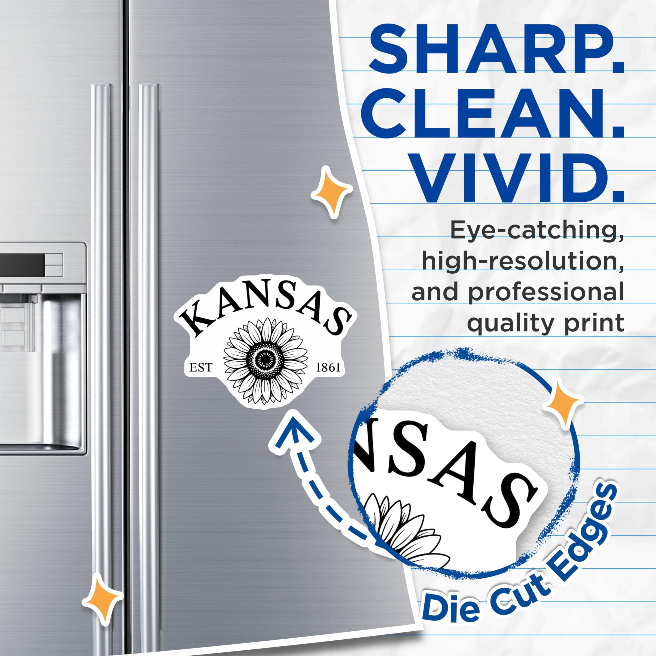 (2 Pack) Kansas Sunflower Magnets - State Pride - KS Established 1861 Refrigerator Magnet - 5" On Longest Side - Premium Magnet - for Cars, Refrigerators, Toolboxes, Lockers - Made in USA - MAG17249