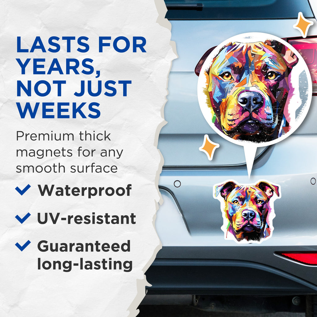 (2 Pack) Colorful Pitbull Magnets - Abstract Dog Art Decor - Pet Lover Fridge Display - 5 Inches On Longest Side - Thick Durable Magnet - Made in USA - MAG37780